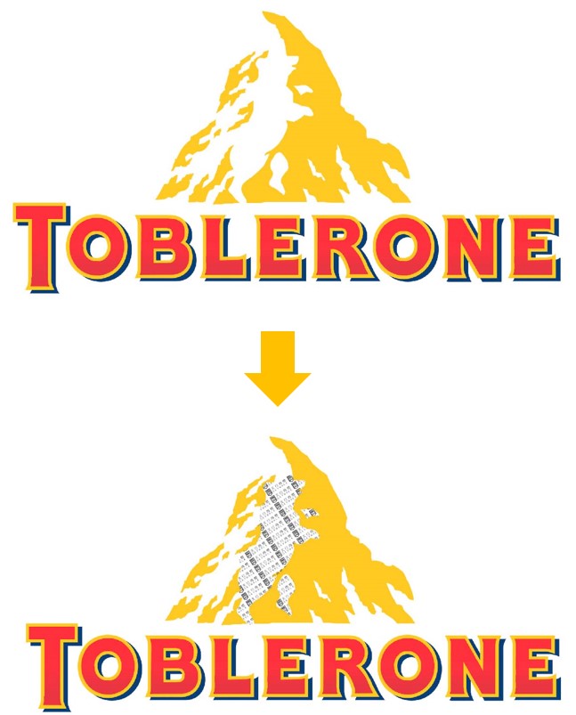 Toblerone logo 熊在雪山之中，暗指三角朱古力来源地