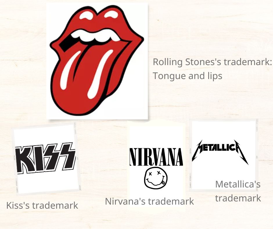 The Rolling Stones, Tongue and lips, Metallica, KISS, Nirvana, Trademark